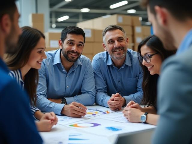 Professional team discussing logistics operations