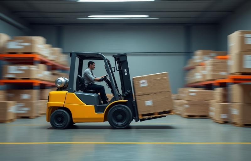 Forklift moving pallets in a warehouse