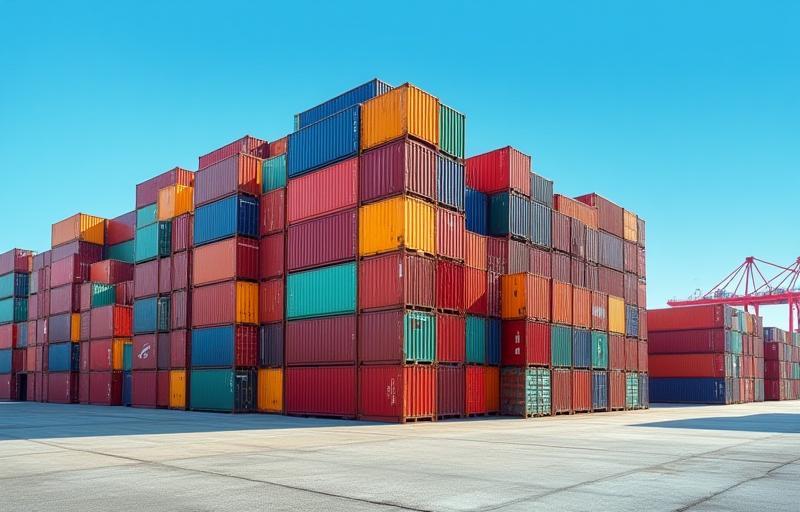 Shipping containers stacked at a port
