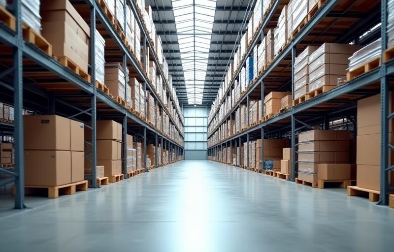Interior of a modern warehouse with racks
