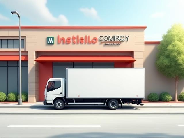 Retail store facade with delivery truck outside