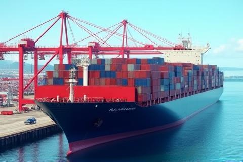 Containers being loaded onto a ship